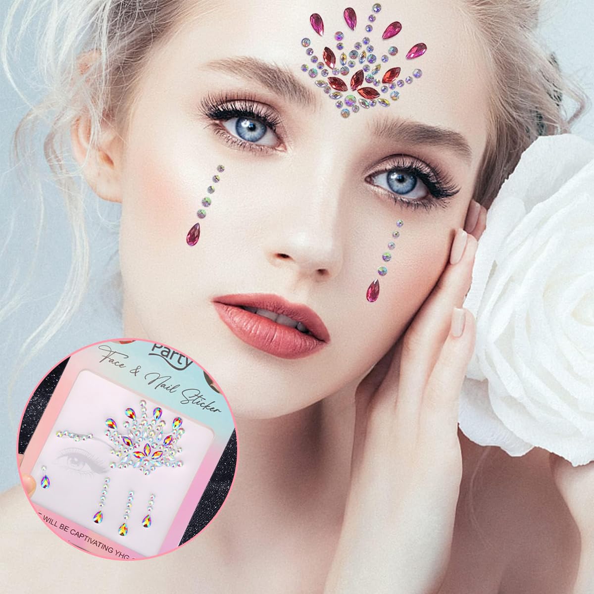 MAYCREATE Face Gems Rhinestone Face Decoration Jewelry Stickers For Women Girls, Mermaid's Tears Makeup Stickers Artist Temporary Eyes Decor Crystal Face Jewels for Festival, Party, Rave (Red) MAYCREATE Face Gems Rhinestone Face Decoration Jewelry Stickers For Women Girls, Mermaid's Tears Makeup Stickers Artist Temporary Eyes Decor Crystal Face Jewels for Festival, Party, Rave (Red)